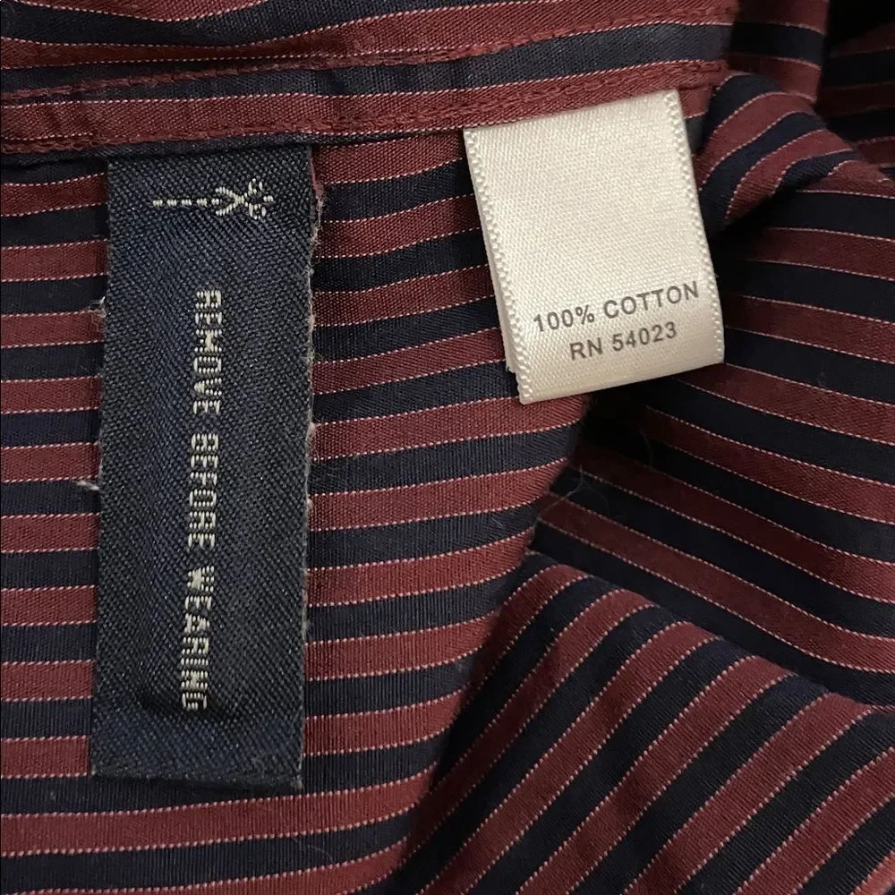 Banana Republic Maroon Red Striped Slim Fit Button Up Shirt Mens Size M 15-15.5